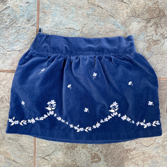 JANIE AND JACK 3T Blue Velvet Skirt Embroidered Floral Side Zip Dressy - Picture 1 of 7